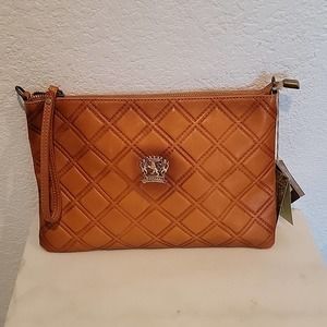 NWT Pratesi Firenze Italy Leather Cognac Quilted 3 Way Handbag